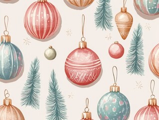 Handdrawn christmas tree ornaments in pastel colors a festive blend of seasonal charm and artistic delight