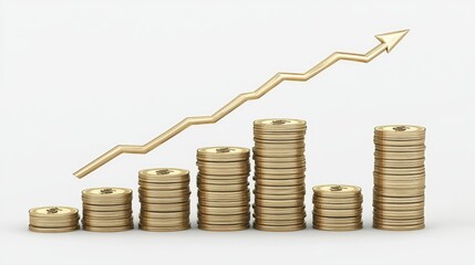 Growth Graph with Stacked Coins and Upward Arrow