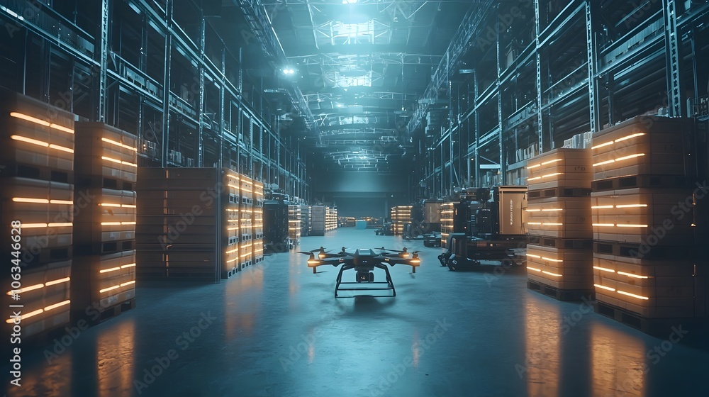 Poster fully automated warehouse with efficient e commerce logistics and robotic technology