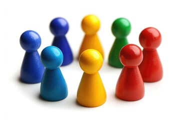 Obraz premium Colorful pawns forming a circle on white background