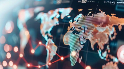 Futuristic global digital map with data connections and technology patterns