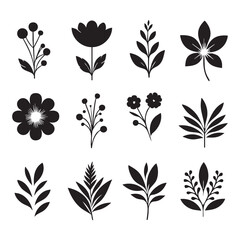 Obraz premium Silhouette set of flower on white background