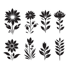 Silhouette set of flower on white background