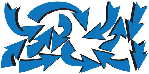 A collection of various black hand-drawn arrows with a colorful glitch effect. The arrows vary in size and direction, adding a dynamic, artistic touch to digital projects and designs