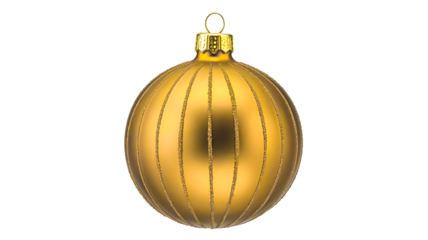 A single classic round Christmas ball ornament in metallic gold color with a gold cap hook.