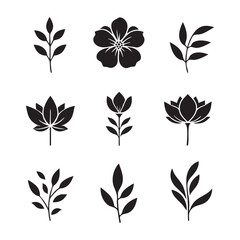 Fototapeta premium Silhouette set of flower on white background
