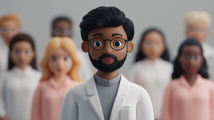 Obraz premium diverse group of animated characters discussing health topics in professional setting