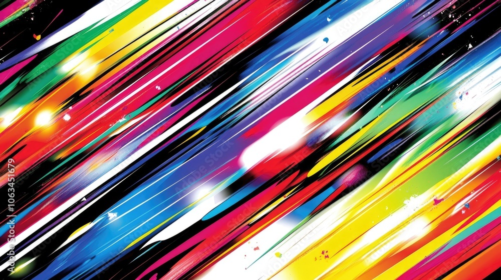 Poster A background filled with colorful diagonal stripes and angular shapes, representing abstract dynamism and movement.