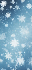 Blue sky background with white snowflakes.