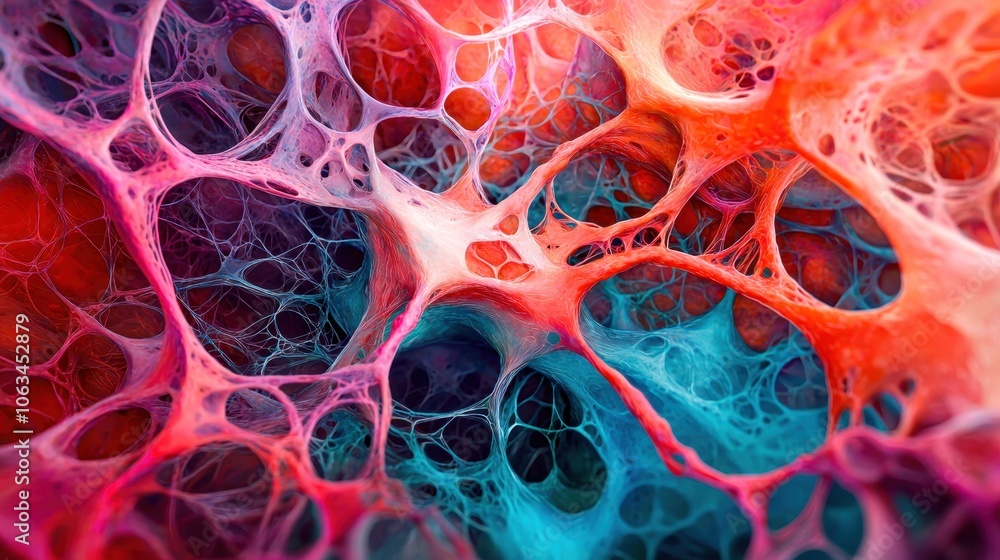 Poster abstract colorful cellular structure with vibrant hues and intricate details.