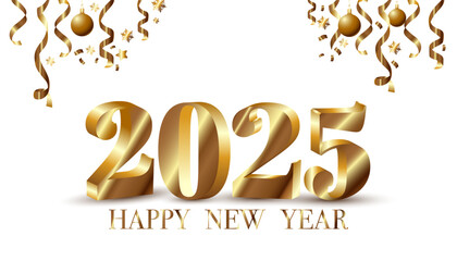 gold volumetric numbers 2025 new year, new year banner with gold numbers 2025 new year balls and serpentine