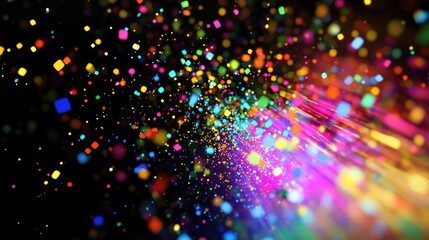 Obraz premium A static-filled screen background with rainbow colors and vibrant geometric shapes floating in the foreground.