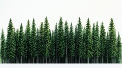 Obraz premium Pine tree forest, white isolate background.
