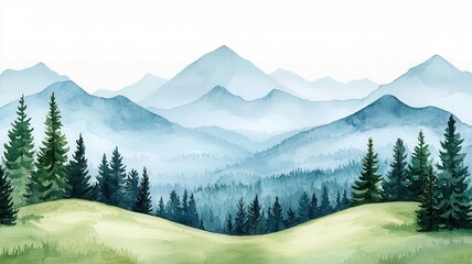 Serene mountains with lush greenery and misty atmosphere, ideal for relaxation.