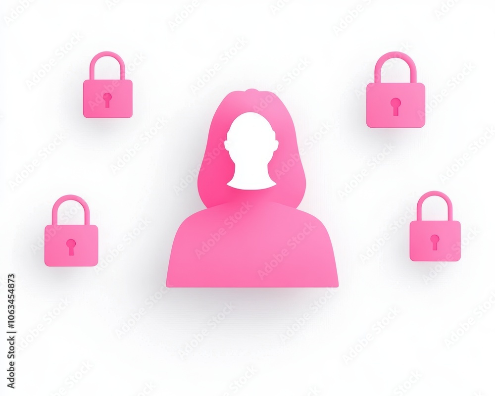 Poster a stylized representation of a user silhouette surrounded by floating lock icons, symbolizing digita