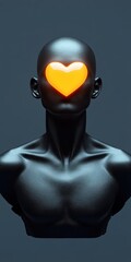 Obraz premium A surreal bust sculpture featuring a human figure with a heart-shaped glow in the chest area, symbolizing love, emotion, and the connection between mind and heart.