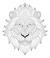 Vector illustration of black and white image of monkey portrait. Drawn in zentangle style for t-shirt design or tattoo. antistress coloring page with wildlife.