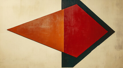 Geometric red and orange abstract painting on textured canvas background