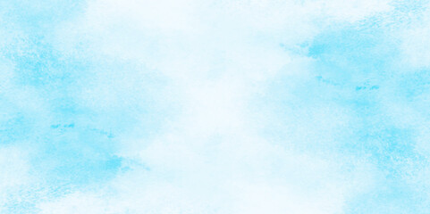 Grunge tint light blue watercolor abstract background, Aquarelle paint paper textured, blue sky with clouds,  Sky Nature Landscape Background, sky background with white fluffy clouds.