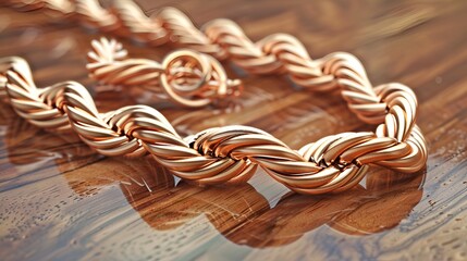 Gold Rope Chain on Wooden Background