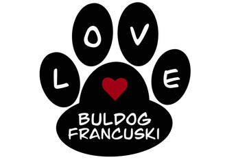 Vector of a dog paw print with the word "buldog francuski" inscribed inside