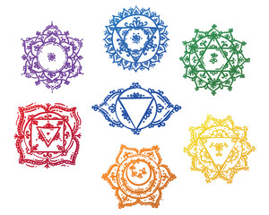 Vector hand drawn decorative, ornamental style chakra symbols