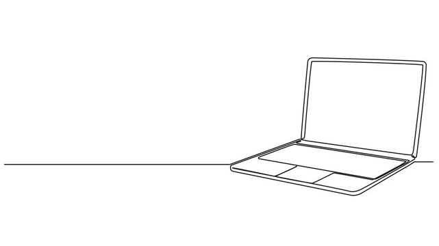animated continuous single line drawing of laptop computer, line art animation