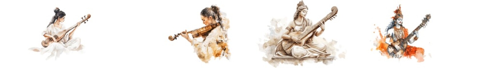 Saraswati puja illustration for Vasant Panchami in watercolor.