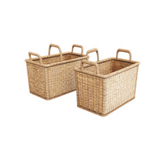 Two Woven Wicker Baskets with Handles