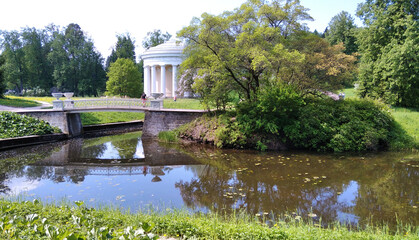 Russia. Ancient gazebo in Pavlovsk Landscape Park in the suburbs of Saint Petersburg.