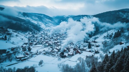 A captivating aerial perspective of a charming village