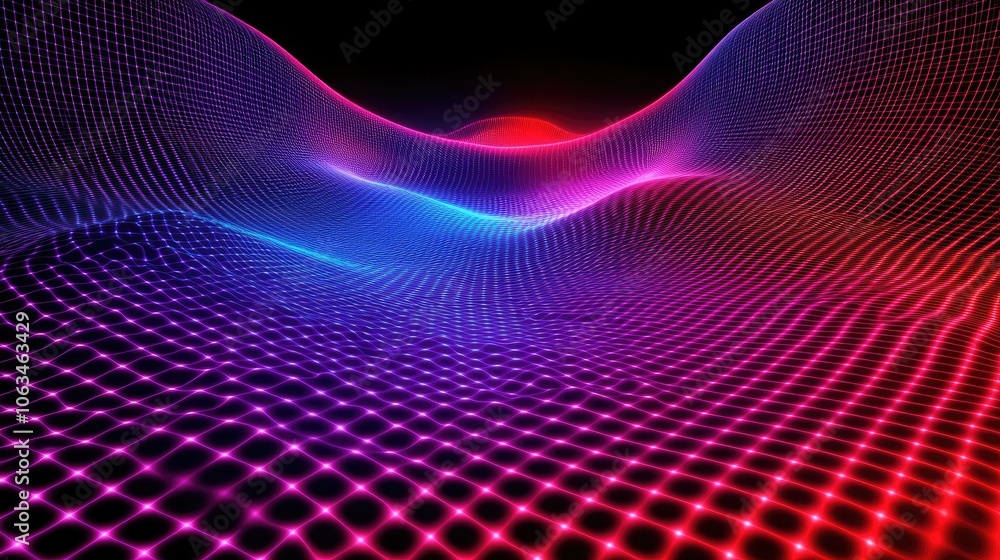 Poster colorful abstract waves with light grid pattern
