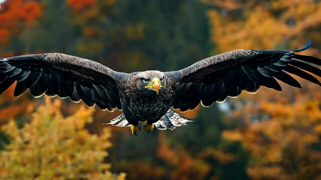An eagle hovers in the air in search of prey