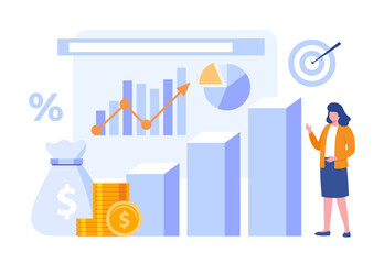 accounting or finance concept, business plan and budget, analyst, accountant, economic, flat illustration vector banner and background