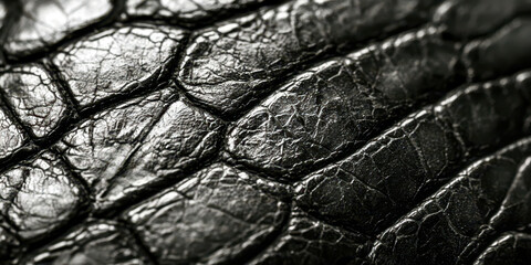 A close up of a crocodile's skin with a black and white background