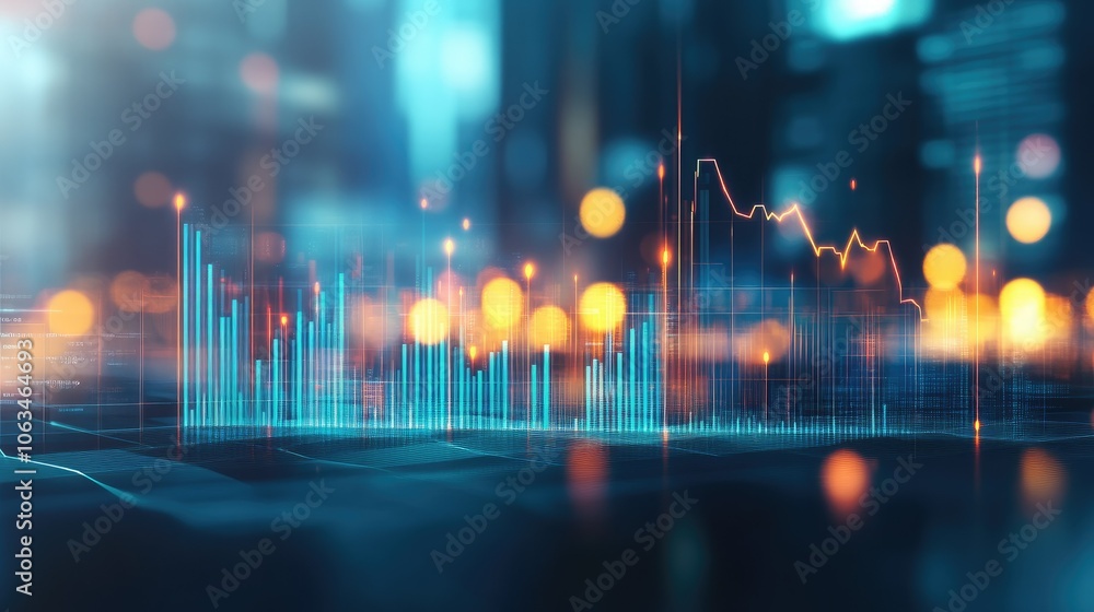 Poster digital data visualization with city background