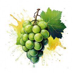 Fresh juicy green grape with Green Leaf and Splash Effect