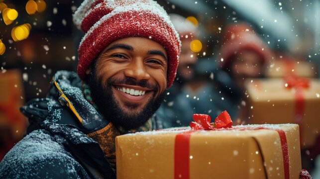 Christmas bonuses, employees joyfully receiving holiday gifts and bonuses, embodying the generous essence of Boxing Day tradition