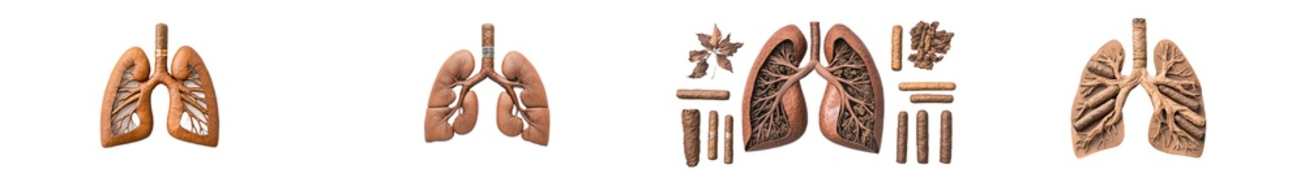 The lungs of a tompus and cigarettes rest on a white background with a transparent overlay