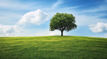 Green Tree Against Blue Sky on a Sunny Day