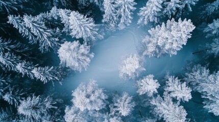 Snow-Covered Forest with Delicately Coated Branches and Twigs
