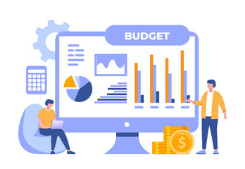 Budget business strategy, finance and accounting, budget calculation, economy and investment, flat design illustration vector banner and background for website