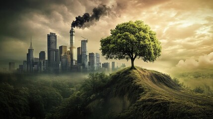 Urban Landscape with Nature and Pollution Contrast