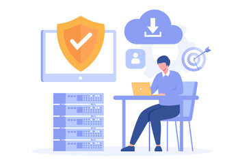 Database programmer concept, programming languages. css, html, it, ui. developing, coding. flat illustration programmer banner for website