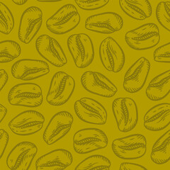 Coffee beans pattern background. Coffee beans wallpaper. Coffee beans illustration ideal for packaging. Pattern background with coffee beans. 