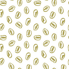 Coffee beans pattern background. Coffee beans wallpaper. Coffee beans illustration ideal for packaging. Pattern background with coffee beans. 