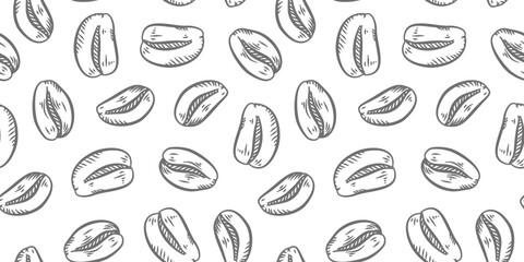 Coffee beans pattern background. Coffee beans wallpaper. Coffee beans illustration ideal for packaging. Pattern background with coffee beans. 