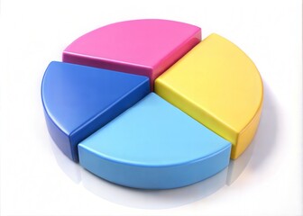 Obraz premium pink blue yellow pie chart 3d render icon isolated on white background cutout