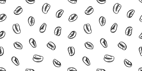 Coffee beans pattern background. Coffee beans wallpaper. Coffee beans illustration ideal for packaging. Pattern background with coffee beans. 