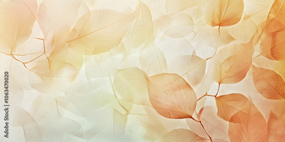 Poster abstract background featuring delicate autumn leaves in soft hues of orange and cream creating a ser